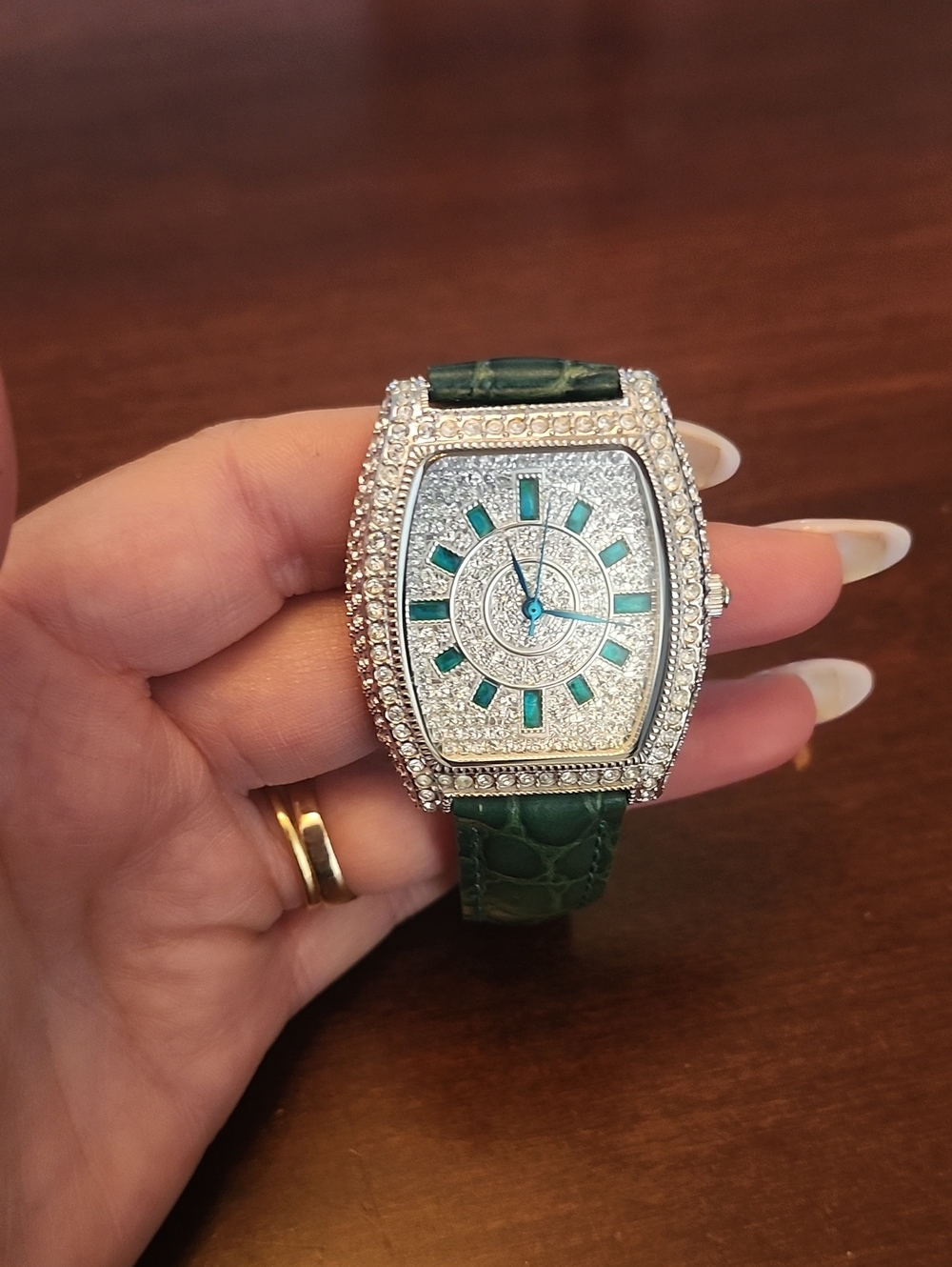 Adrienne Green Strap Crystal Accent Women's Watch